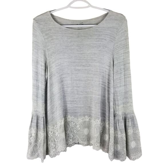 Alya Heather Gray Beautiful Lace Detail Lightweight Women's Sweater Top M - Picture 1 of 5